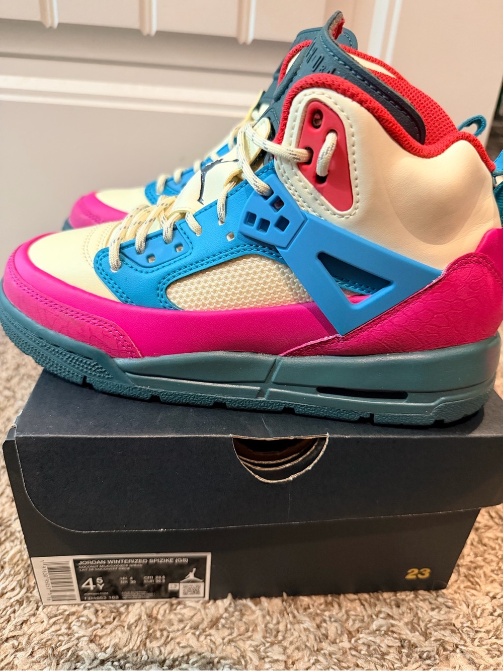 Jordan Kids Spizike High-Top Sneakers in Pink, Blue, Cream